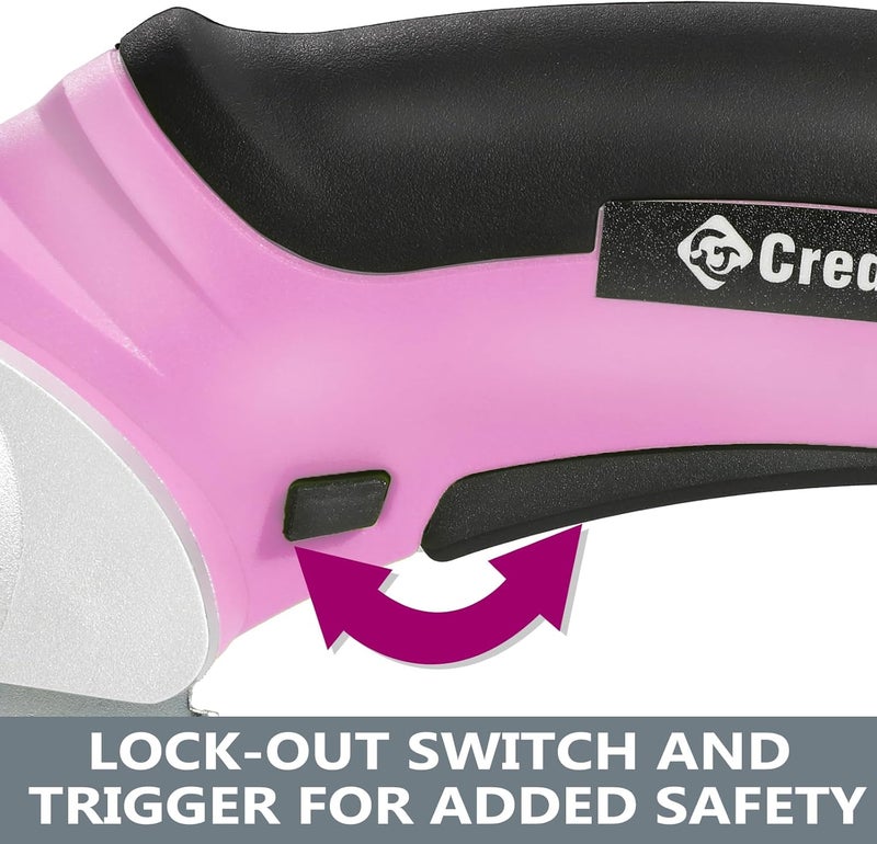 Creddux Cordless Electric Scissors, 4.2V Cardboard Cutter Tool for Cardboard Carpet Leather Packages Plastic with Rechargeable Battery Pink - Image 4